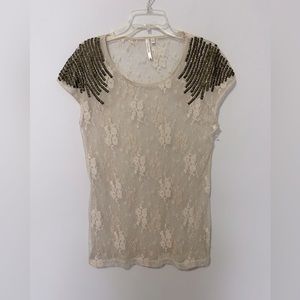 Anthropologie Petticoat Alley lace studded top